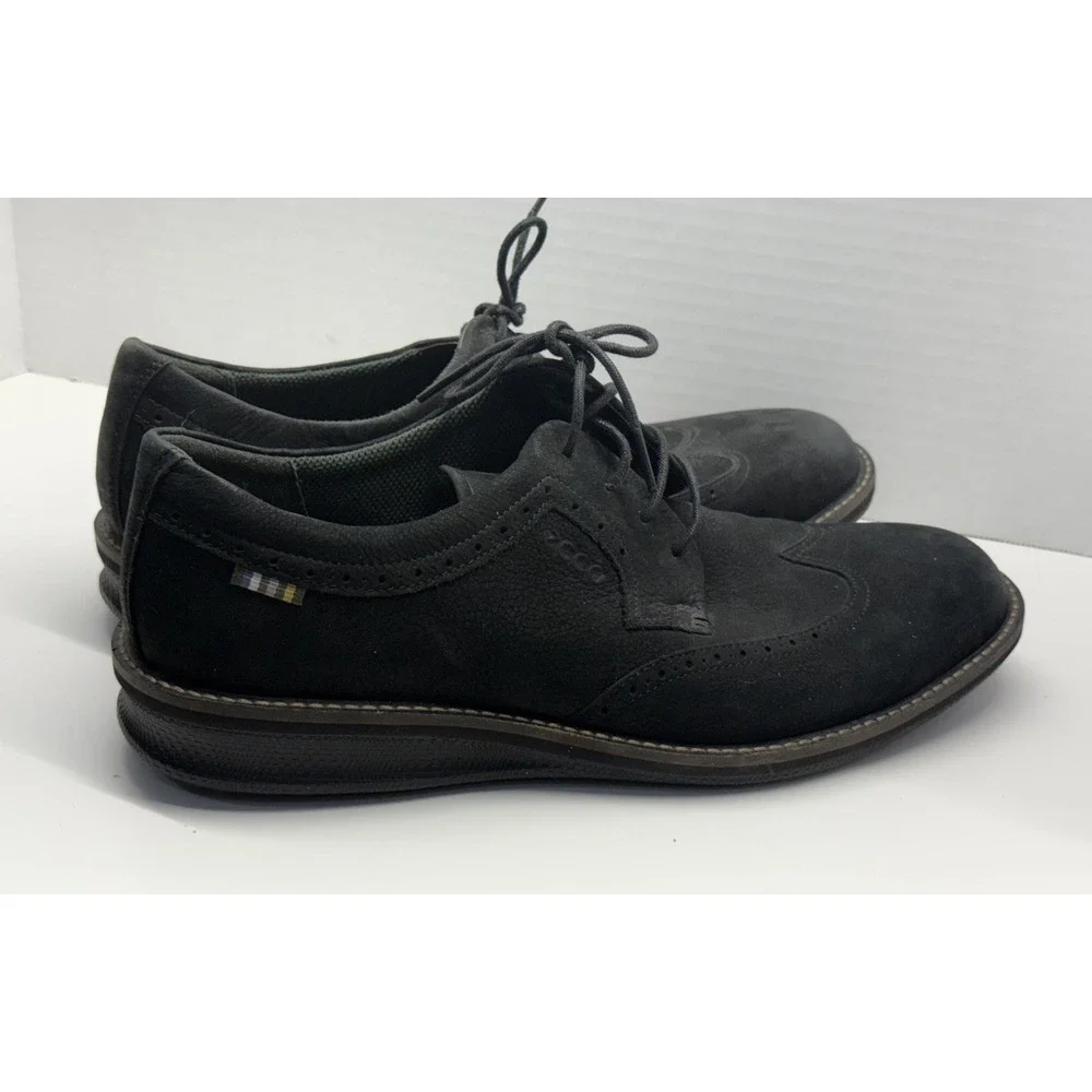 Ecco Shoes Mens Black Suede‎ Leather Wingtip Brogue Oxford Lace Up Sz EU 42 US 9